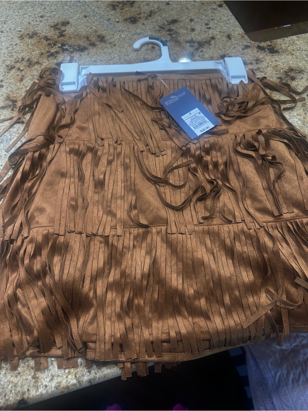 Fringe Mini Skirt in Brown